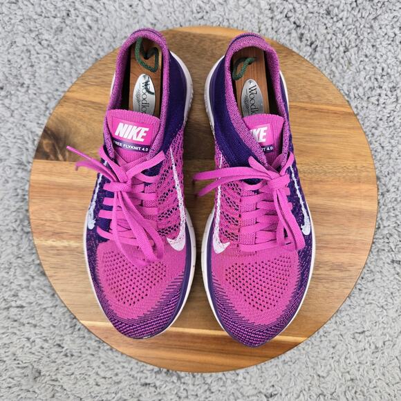 Nike Women 8 Free 4.0 Flyknit Club Pink Court Purple Athletic Daily Running Shoe - Picture 5 of 12
